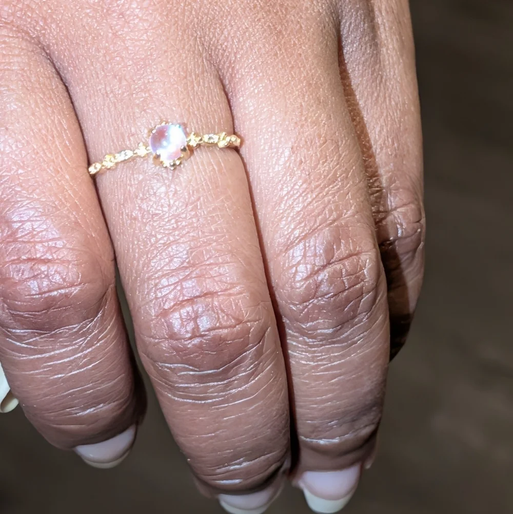 Women's Stunning S925 Golden Sunset Moonstone Color Changing Promise Ring Sz 8
